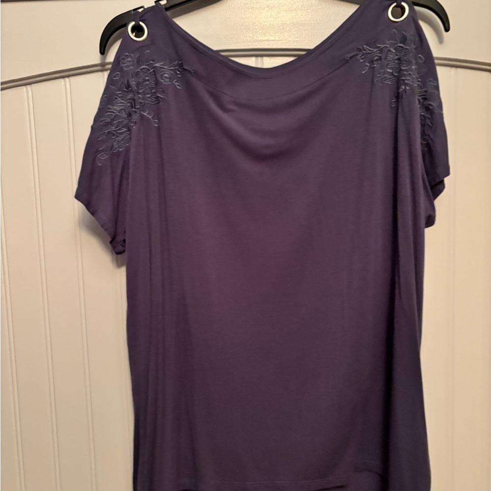 Cable & Gauge Blue Blouse with Shoulder Embroidery